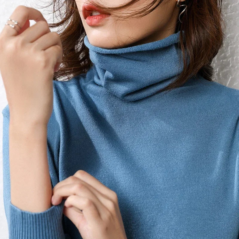 2025 Women’s Autumn Winter Turtleneck Sweater – Slim Fit Korean Knit Tops | Stretch Basic Pullovers