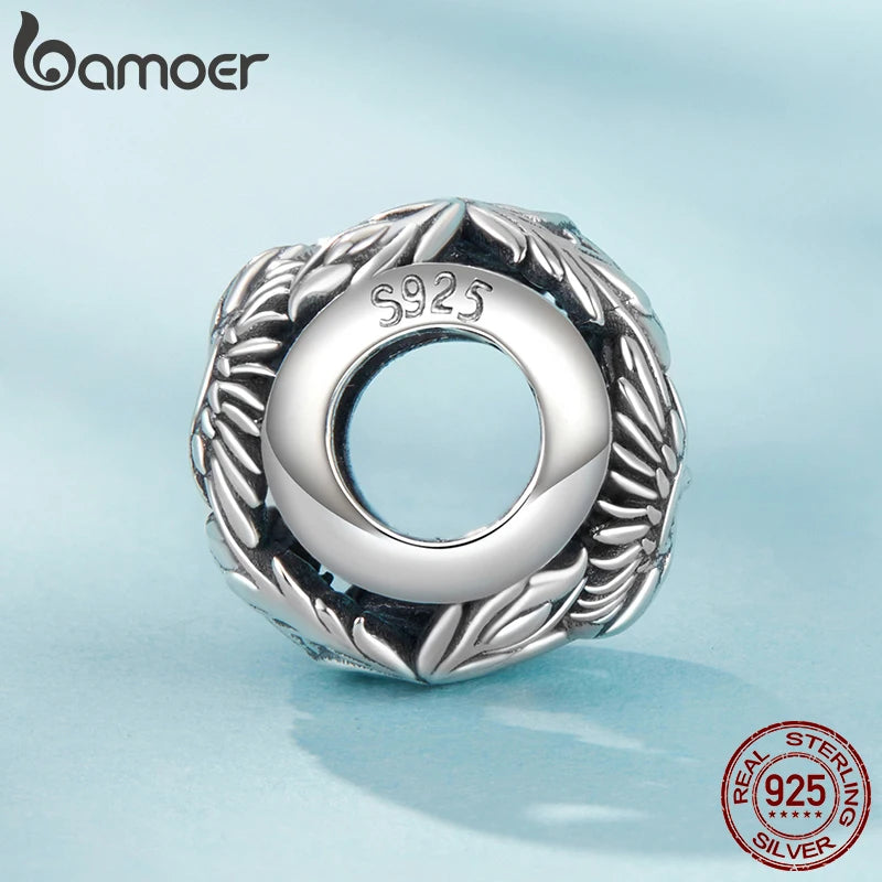 BAMOER 925 Sterling Silver Phoenix & Dragon Charm | Retro Hollow Round Bead | Fits Original Bracelet DIY Jewelry Accessories