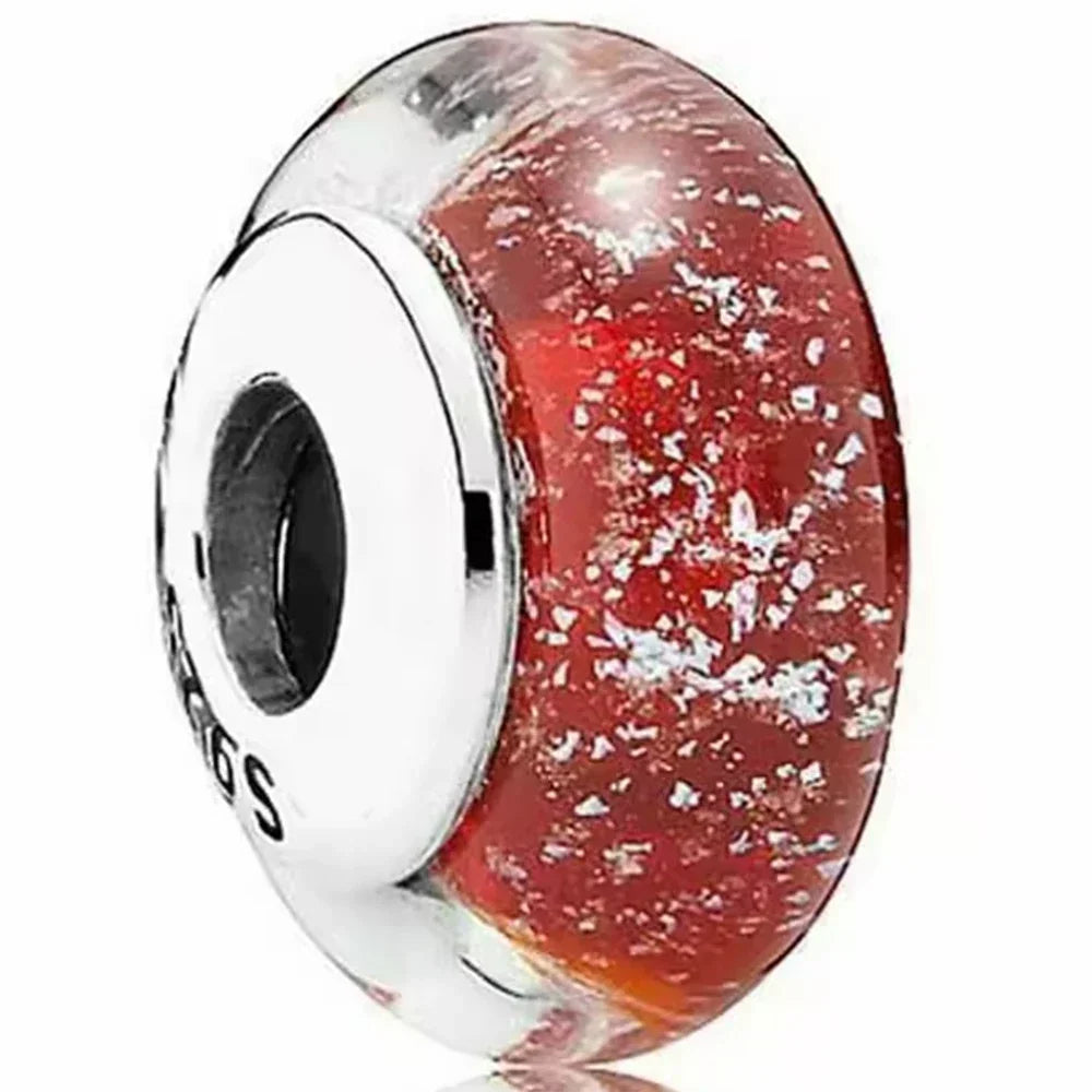 2025 Classic 925 Sterling Silver Colored Flower & Leaf Murano Glass Charm Beads | DIY Bracelet