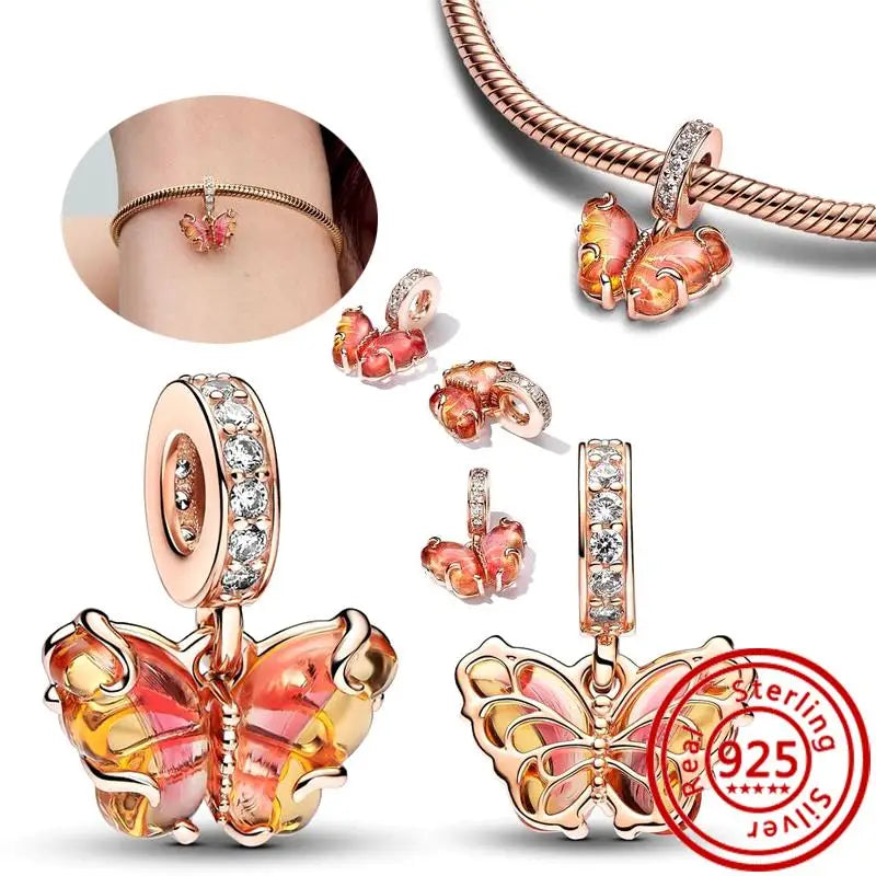 New 925 Sterling Silver Forever Always Love Murano Glass Beads | Sparkling Lucky Charms for Original Pantaro Bracelets DIY Jewelry