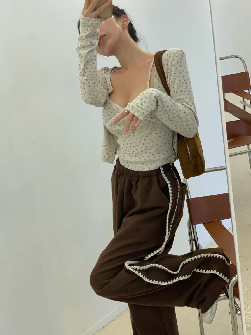 Chic Autumn Winter Loose Casual Pants – Color Block Side Stripe Floral Women Sweatpants Long Trousers