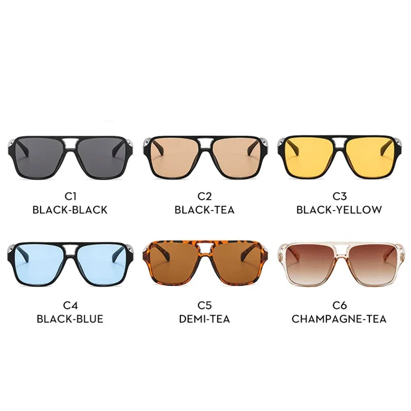 Vintage Double Bridge Yellow Sunglasses for Women – Oversized Square Luxury Shades | Female Pilot Style Eyewear