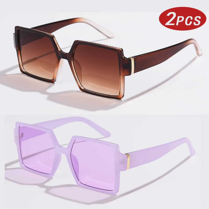 1/2pcs Vintage Large Frame Square Sunglasses for Women – Retro Brand Big Frame Sun Glasses | Black Fashion Gradient Eyeglasses