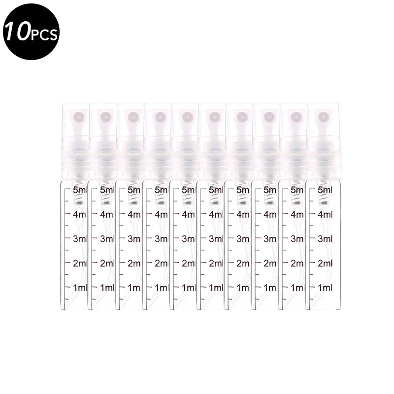 5/10PCS Mini Glass Perfume Bottles – 3ML / 5ML / 10ML Travel Toner & Cosmetic Dispenser | Tea-Colored Graduated Bottles