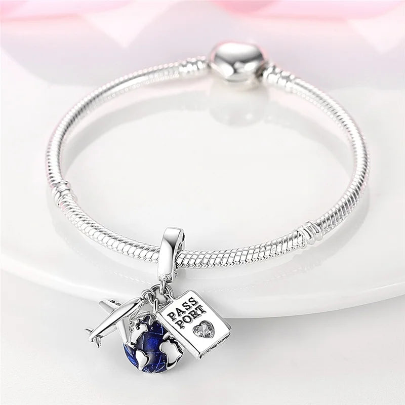 925 Sterling Silver Travel & Luggage Attractions Zircon Charm Beads | Fit Pandora Bracelet