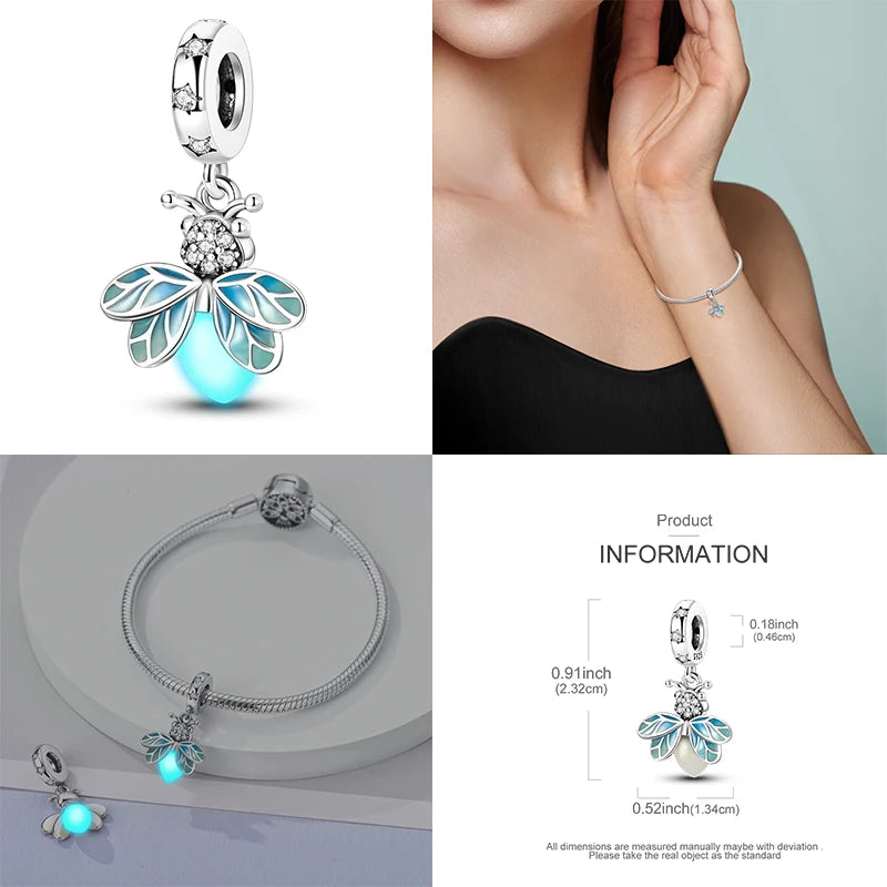 Original 925 Sterling Silver Glowing Firefly Charm Beads – DIY Bracelet Pendant for Women