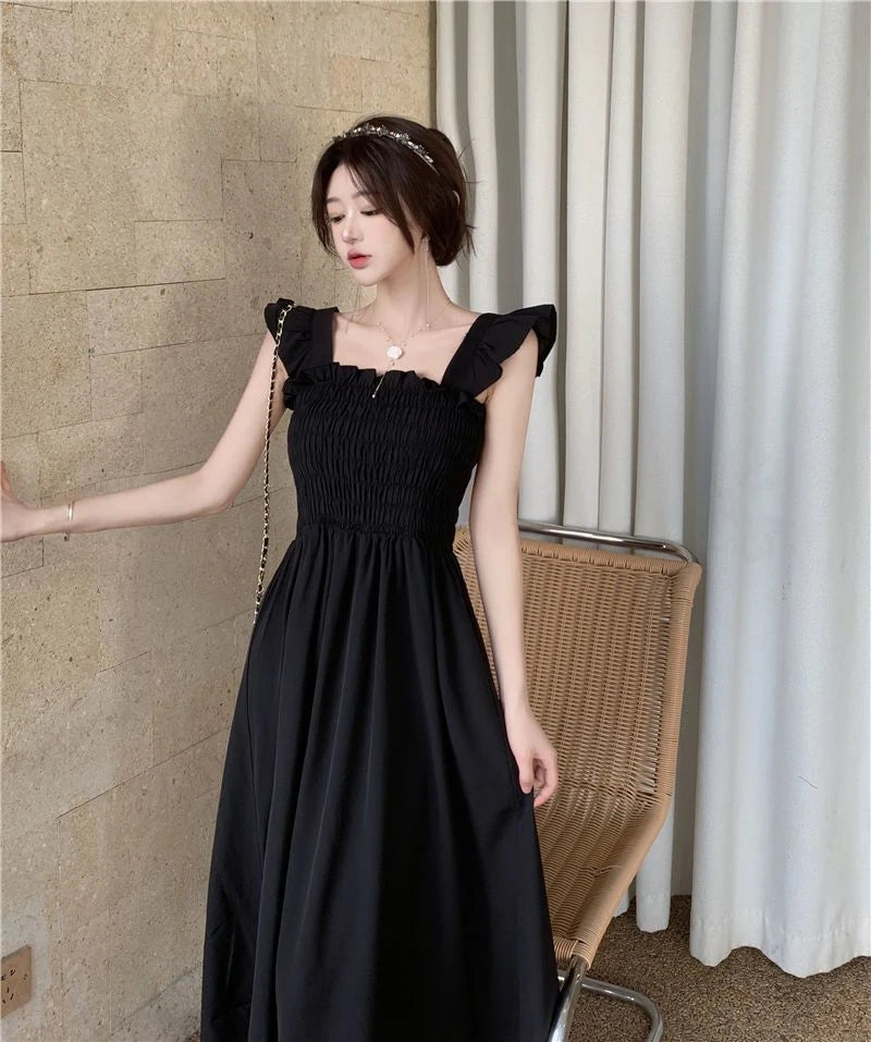 Summer 2025 Ele Hepburn Sle Tea Break Midi Dr Gathered Waist ort Sve Square Collar Pleated A-Line Dr
