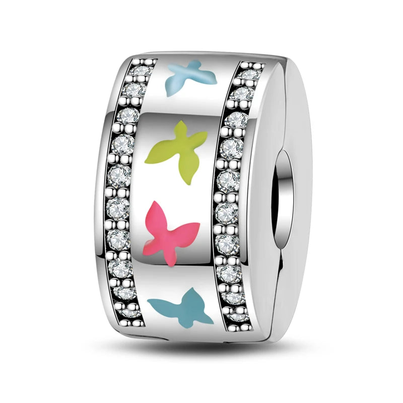 925 Sterling Silver Luminous Butterfly Star Moon Charm Bead | Round Clasp Bead for 3mm DIY Bracelet Jewelry Gift