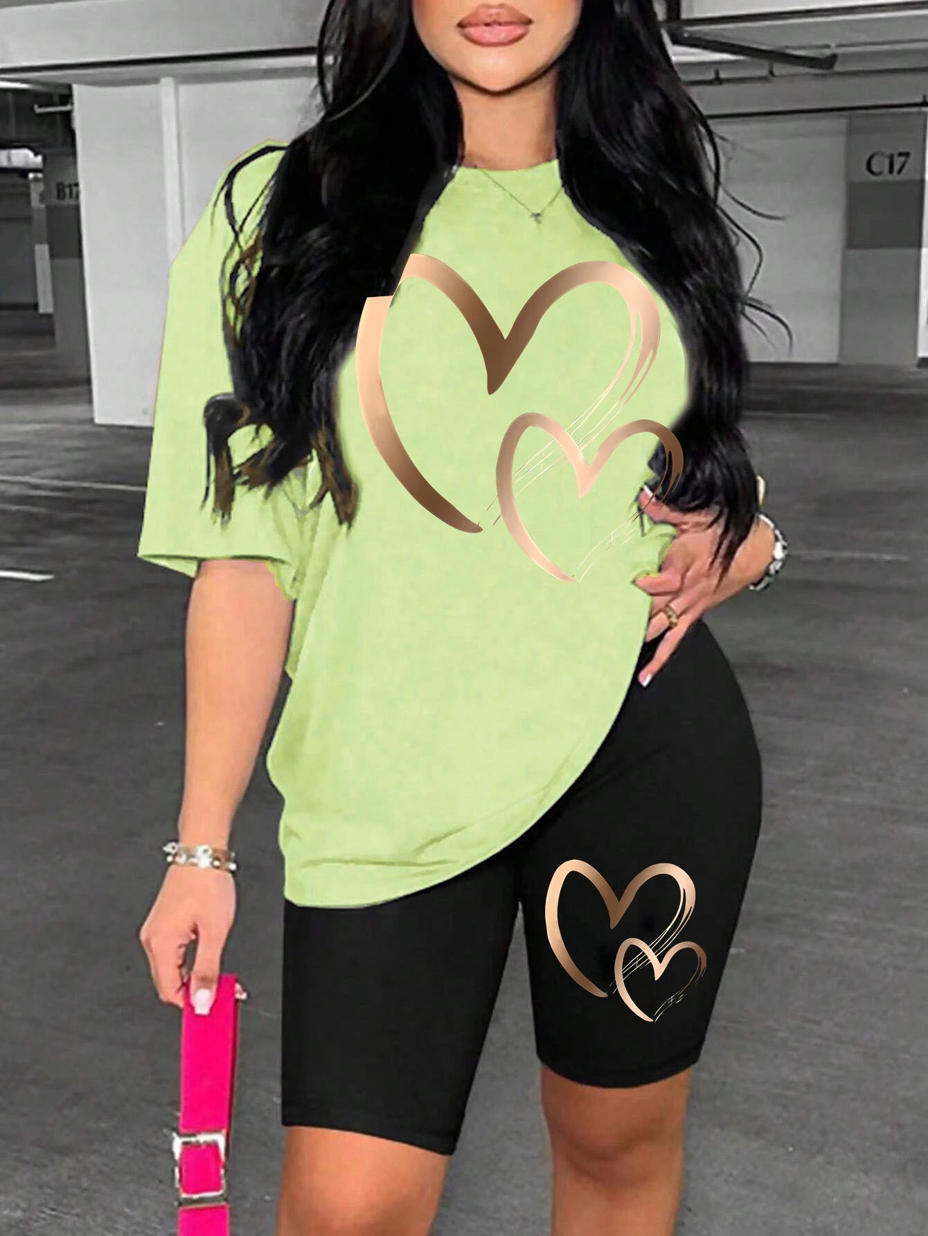 Women’s Love Pattern Cotton Two-Piece Set – Hip Hop Summer T-Shirt & Shorts Soft Breathable 👕💖