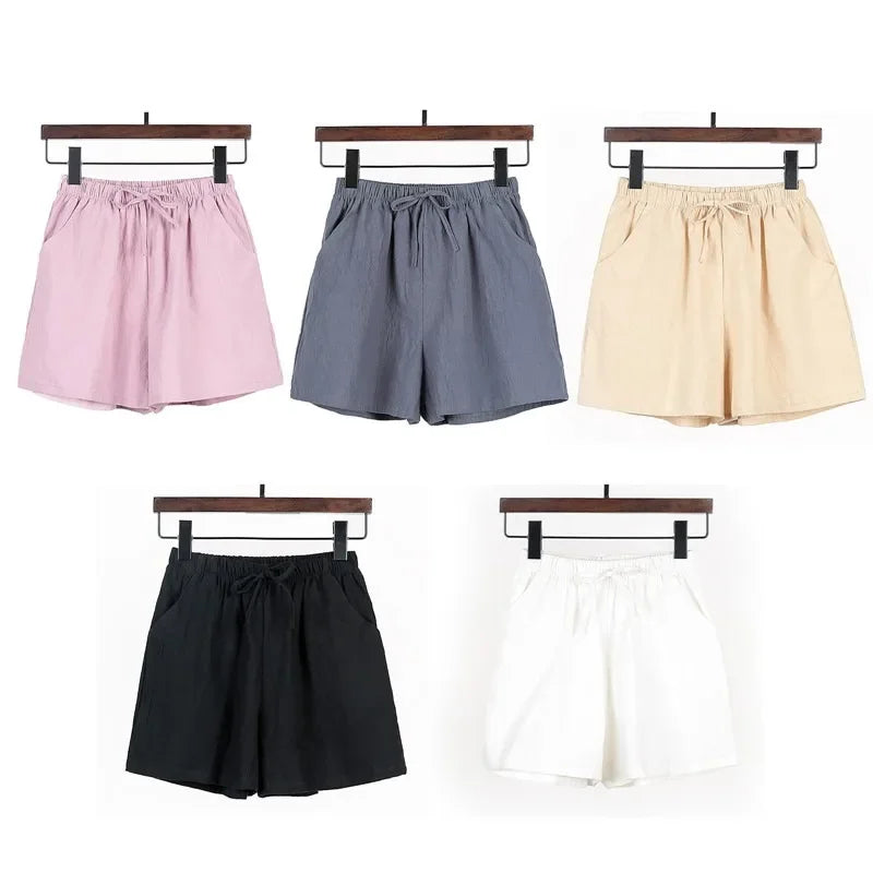 ☀️ Cotton Linen Women's Sport Shorts 🩳 Summer High Waist Solid Black Shorts 👖 Fashion Plus Size Casual Short Pants