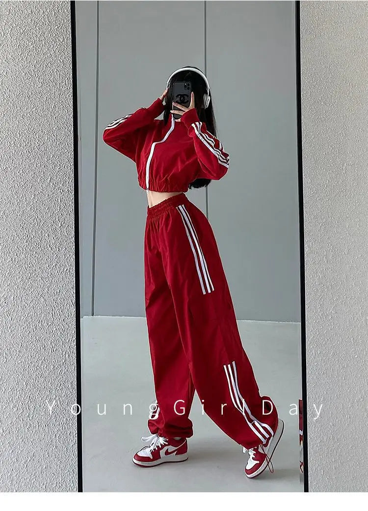 Women’s High Waist Wide Leg Pants | American Style Loose Straight Trousers with Elastic Waist & Cuffed Hem