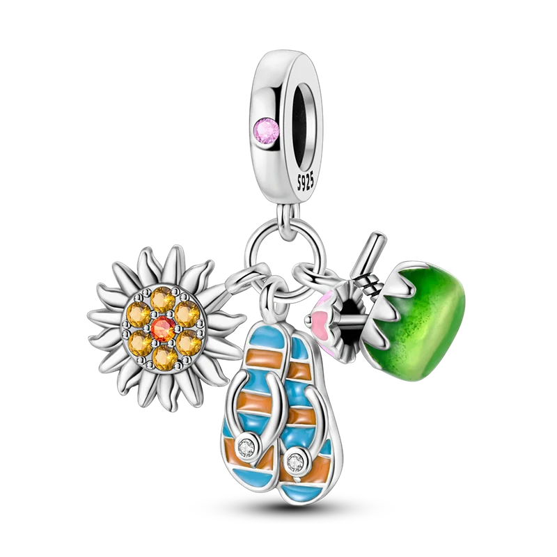 925 Sterling Silver Summer Ocean Collection Charms | Dangle Beads for Women Lover DIY Fine Jewelry Gift