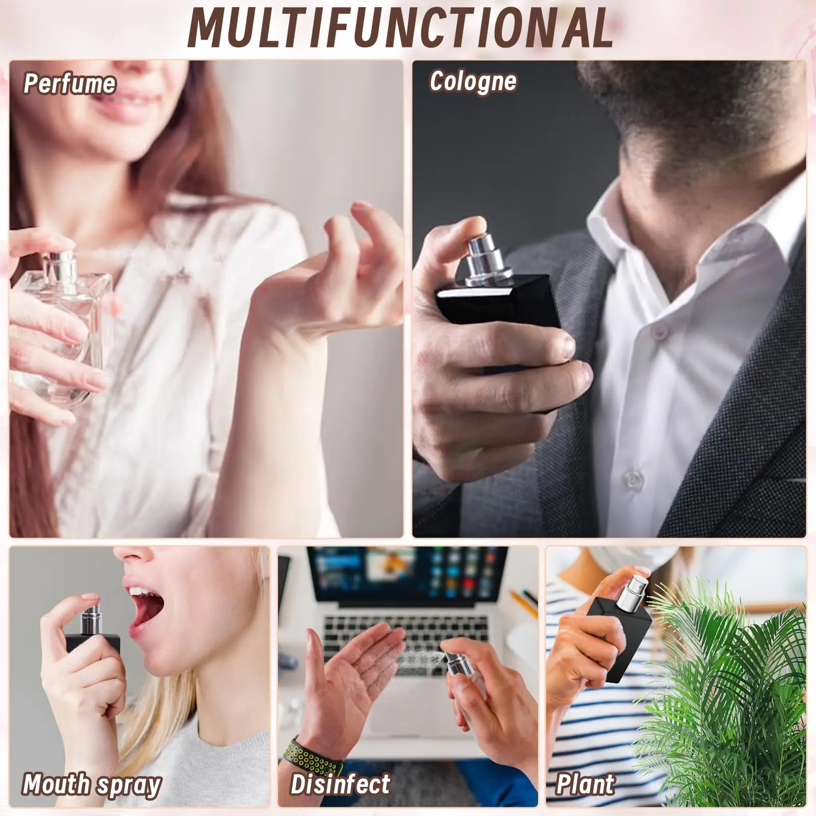 1/2/6PCS 30ML Refillable Perfume Spray – Set with 2 Spray Bottles, 2 Funnels & 2 Dispensers | Cologne Atomizer