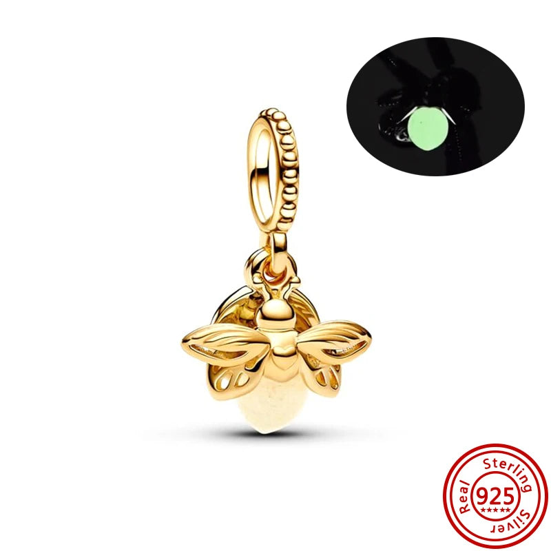 925 Silver Golden Bees & Yellow Roses Dangle Charm | Fit Original Bracelet Jewelry Gift