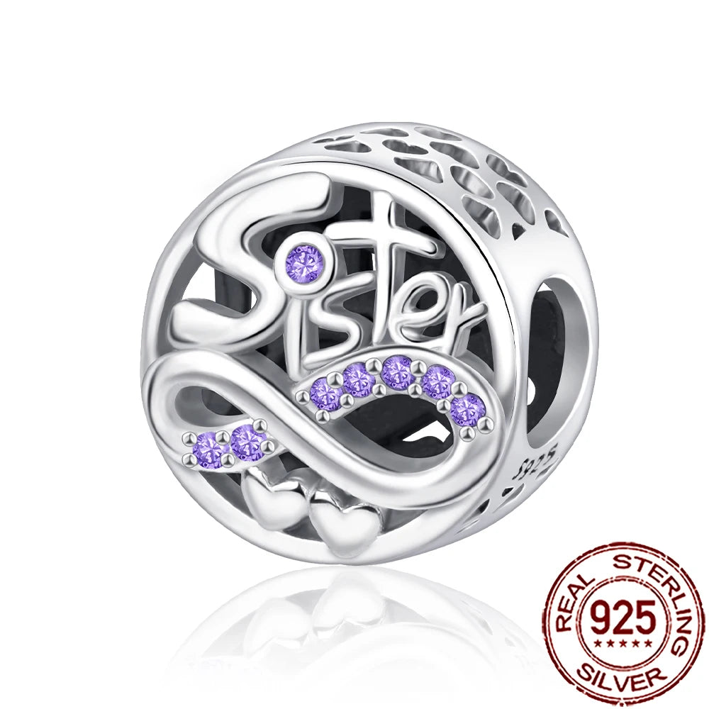 2025 New 925 Sterling Silver Family Love Heart Charm Beads | Sister, Daughter & Mother Pendant for Bracelets & DIY Jewelry