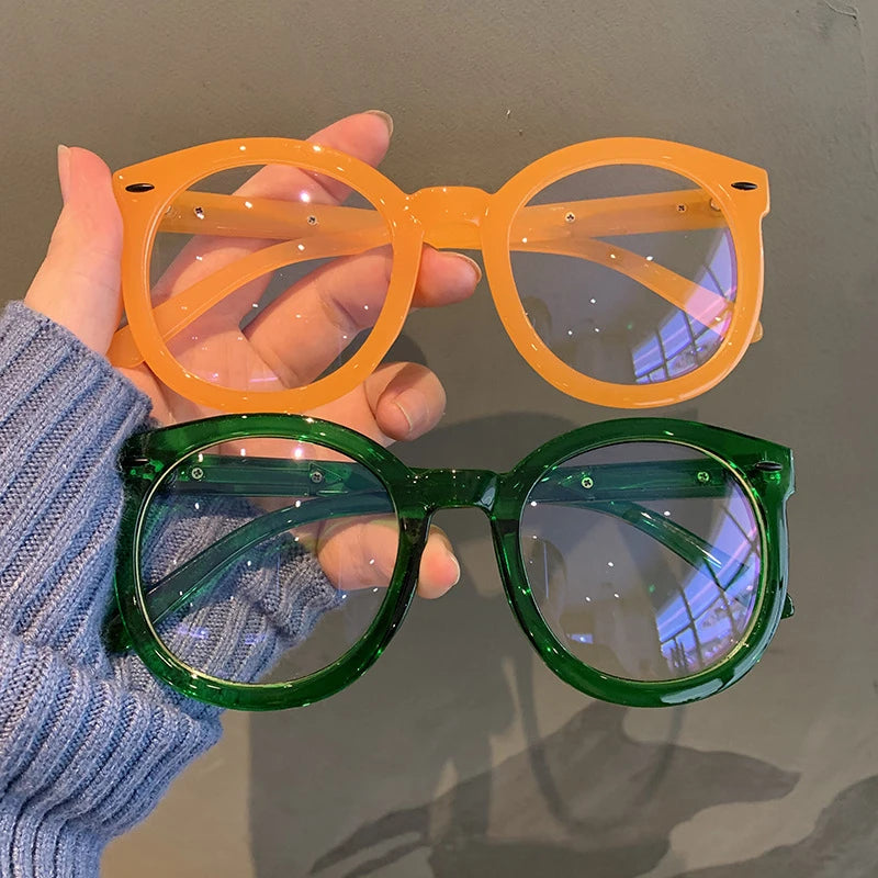 New Unisex Big Round Polygon Glasses – Men & Women PC Frame Plain Myopia Eyewear | Nearsighted Glasses -1.0