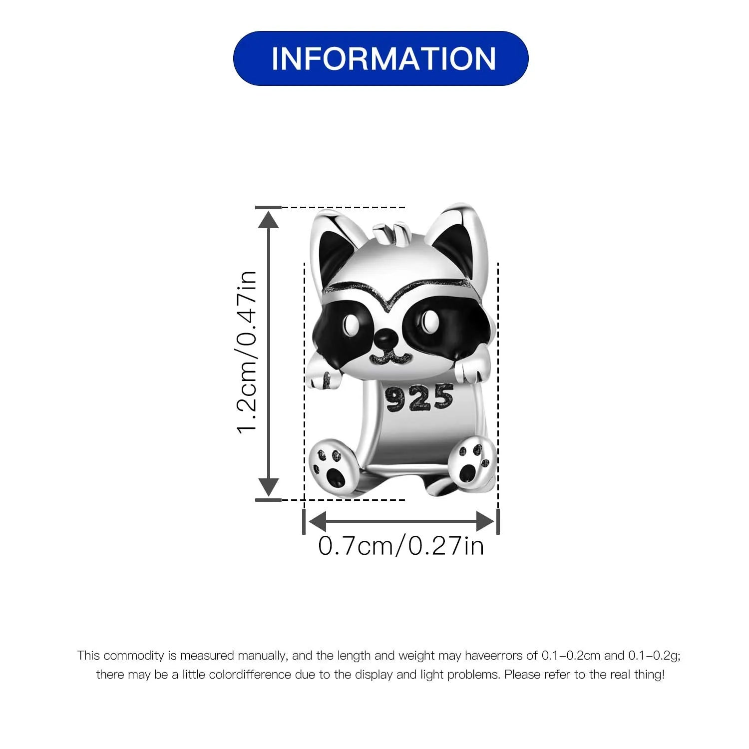 925 Sterling Silver Cute Raccoon Charm Bead | Animal Bracelet Decoration DIY Jewelry Birthday Gift