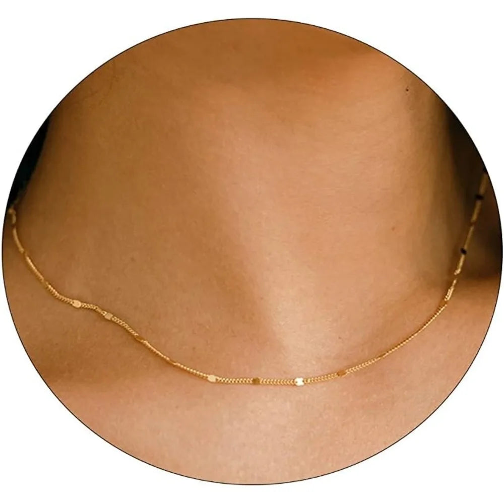 K Gold / Silver Plated Satellite Choker Necklace | Sparkling Station Chain Jewelry for Women