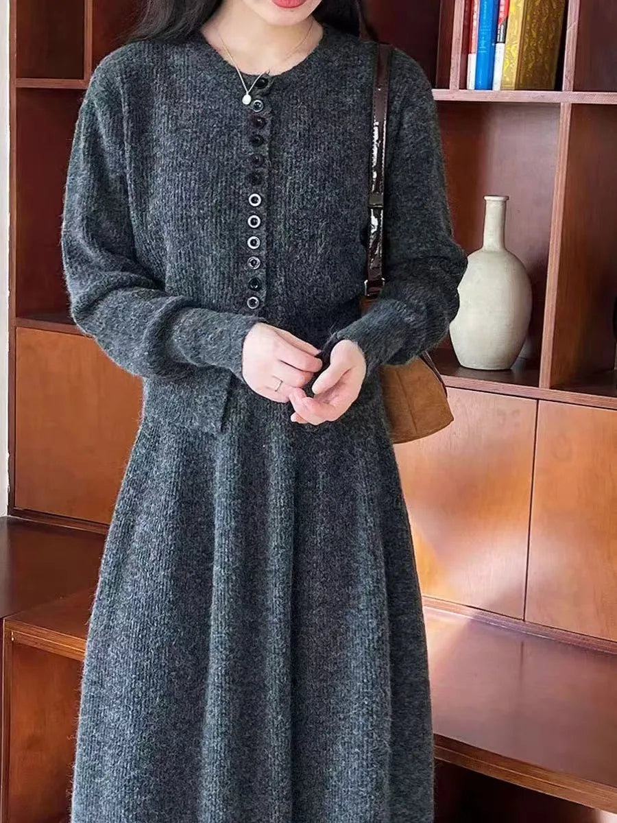 🍂 Soft Cozy Women’s Knitted Sweater & Cardigan Top 👚 Plus Dress Two-Piece Set ✨ Autumn Winter Long Sleeve Commute Wear