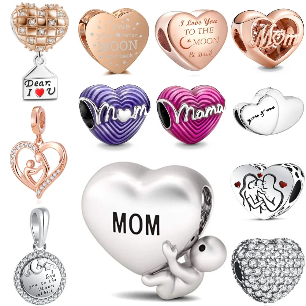 925 Sterling Silver Monkey, Dog Paw & Heart Mom Charm | Fits Original European Bracelet DIY Jewelry Gift