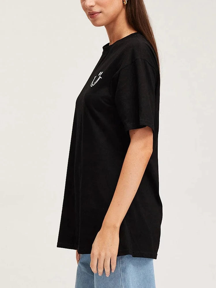 Plus Size Women’s 2025 Cartoon Pattern Drop Shoulder T-Shirt – Polyester Casual & Office Top 🐱✨