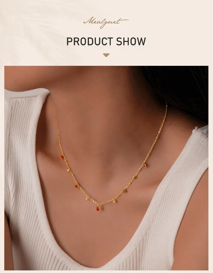 Zirconia Charms Necklace for Women – CZ Dangle Choker Bezel Station Gold Plated Jewelry