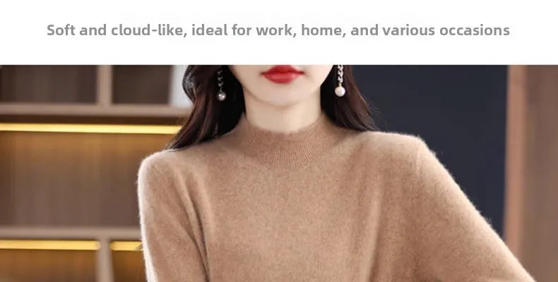 Women’s Mid-Length Knitted Wool Dress – High Collar Long Sleeve Casual Autumn Commute Dress for Ladies