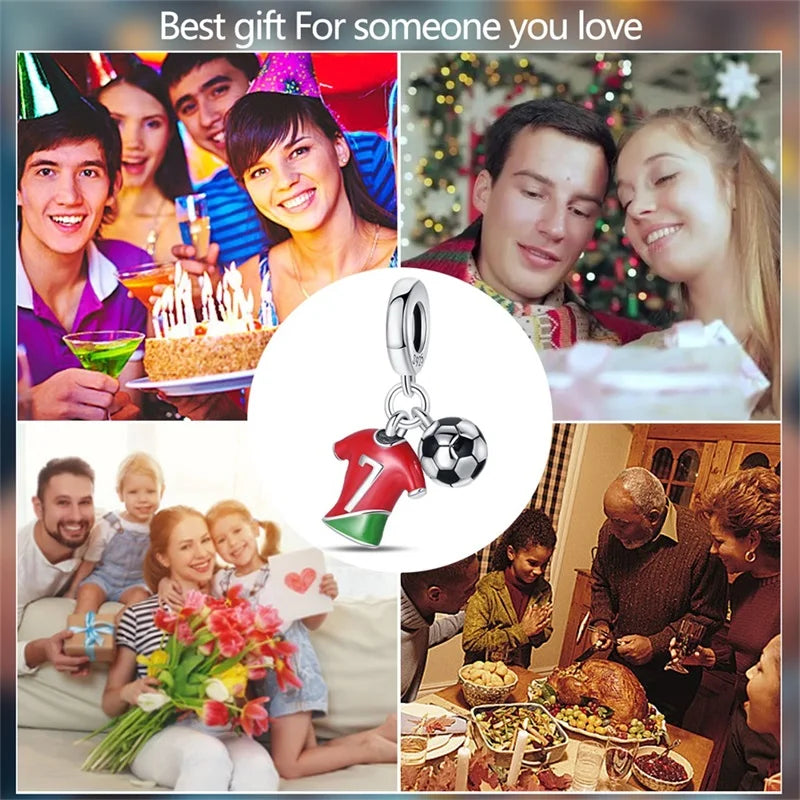 925 Sterling Silver Soccer Trophy Jersey Charm Beads – Fits 3mm Bracelets DIY Jewelry