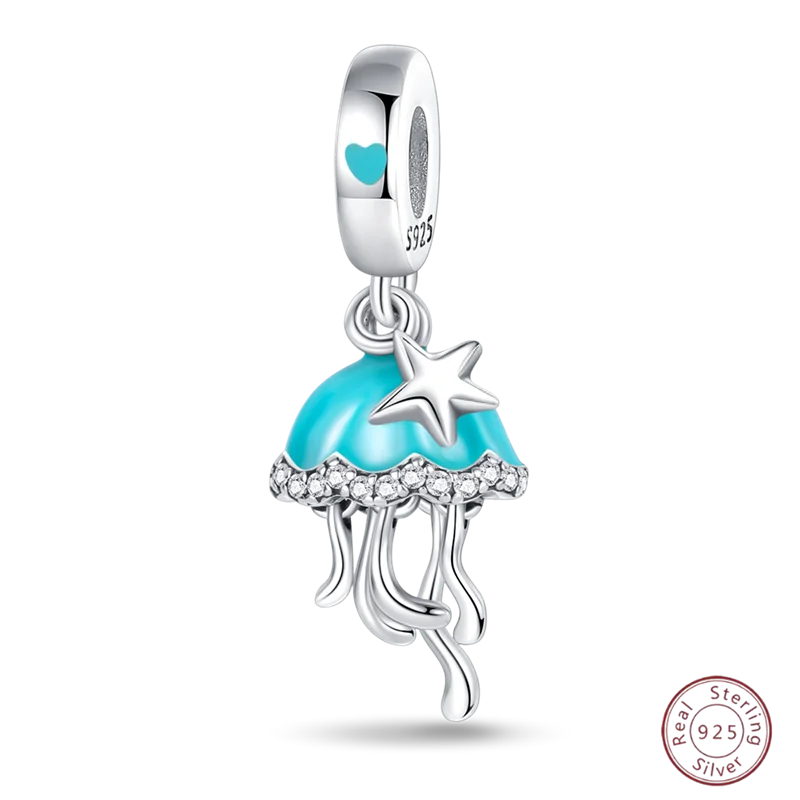 925 Sterling Silver Blue Zircon Ocean Shell Beaded Pendant | Fit Original 3mm Bracelet Women’s Fine Jewelry