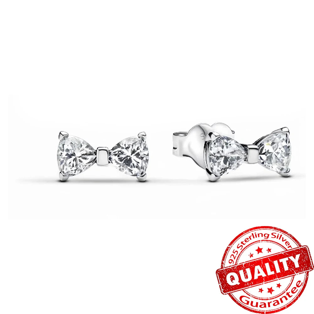 925 Sterling Silver Colorful Bow Necklace Ring Earring Set Crystal Jewelry for Women Gift