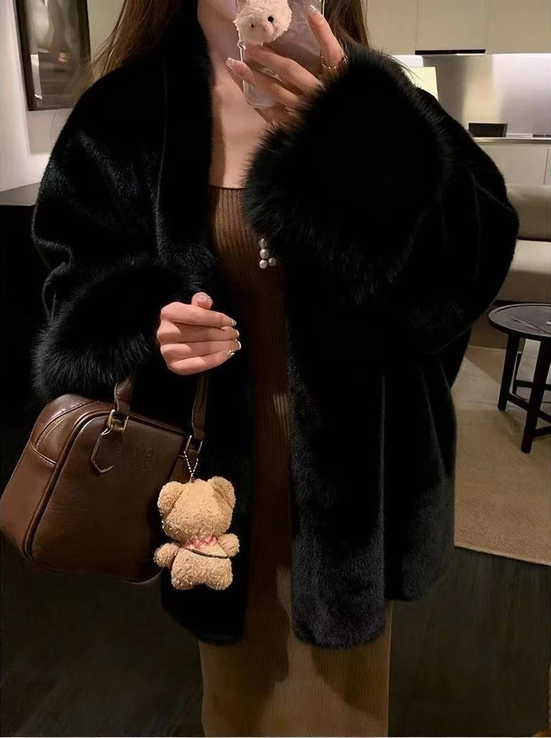 Women’s Faux Mink Fur Coat – Thick Loose Winter Jacket | Y2K Fashion Streetwear Outerwear