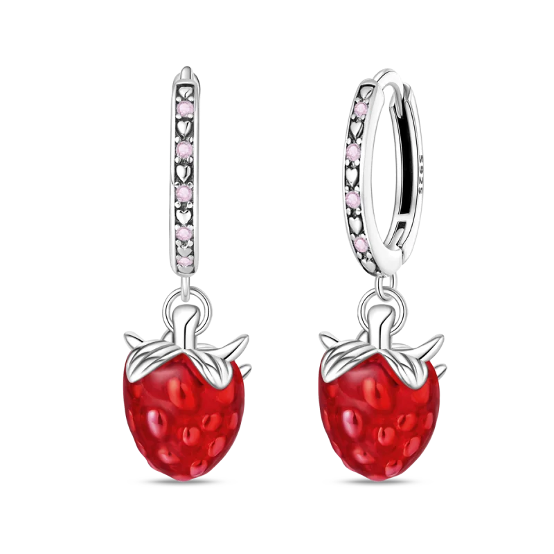 925 Sterling Silver Cute Fruit Earrings – Cherry, Strawberry, Apple & Grape for Women