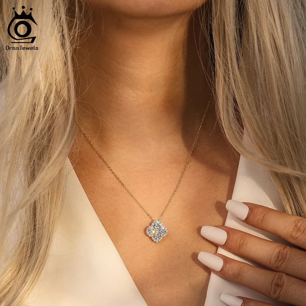 ORSA JEWELS 925 Sterling Silver Four-Leaf Clover Pendant Necklace with Premium Zirconia