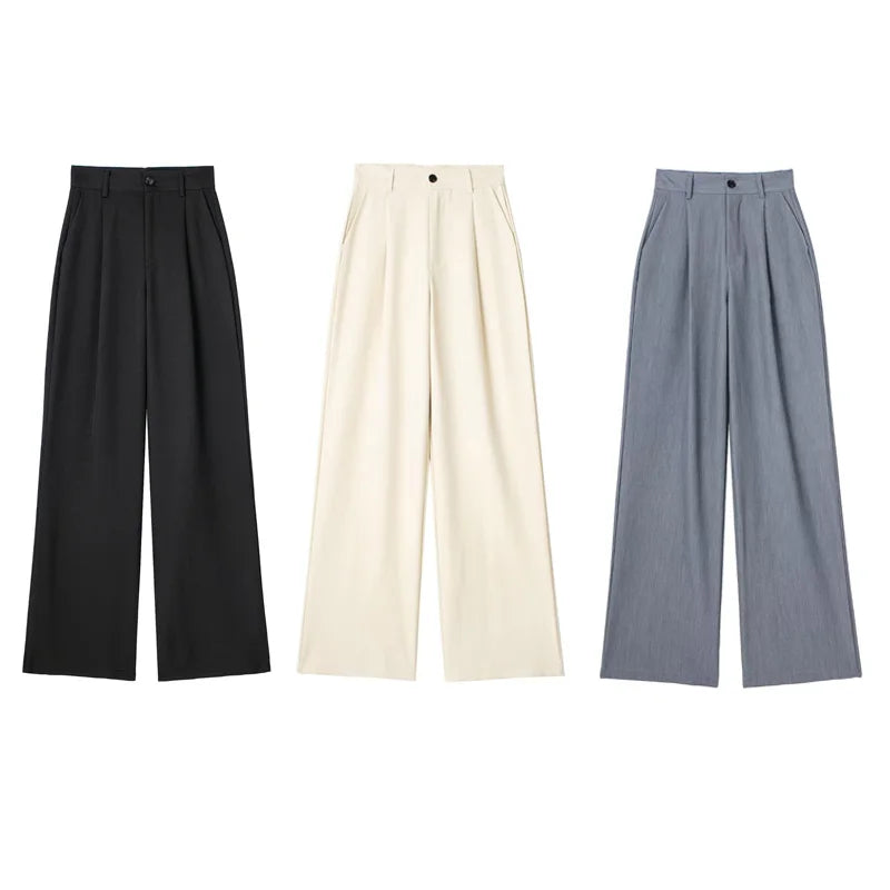 HXAO Women 2024 Wide Leg Pants | High Waist Baggy Office Trousers | Elegant Black Autumn Wide Pants