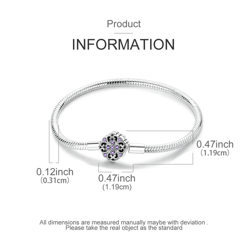 925 Sterling Silver Heart Moon Sun Clasp Charm Bracelet | 17–20CM Original Bracelet for Women | Fits Pandora DIY Beads Jewelry