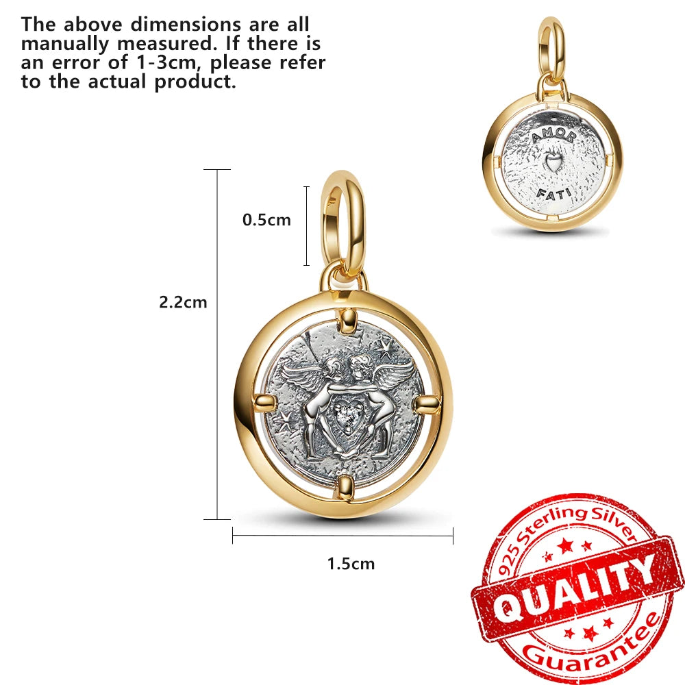 Authentic 925 Sterling Silver Rose & Cherry Blossom Medallion Charm for Bracelet & Necklace DIY