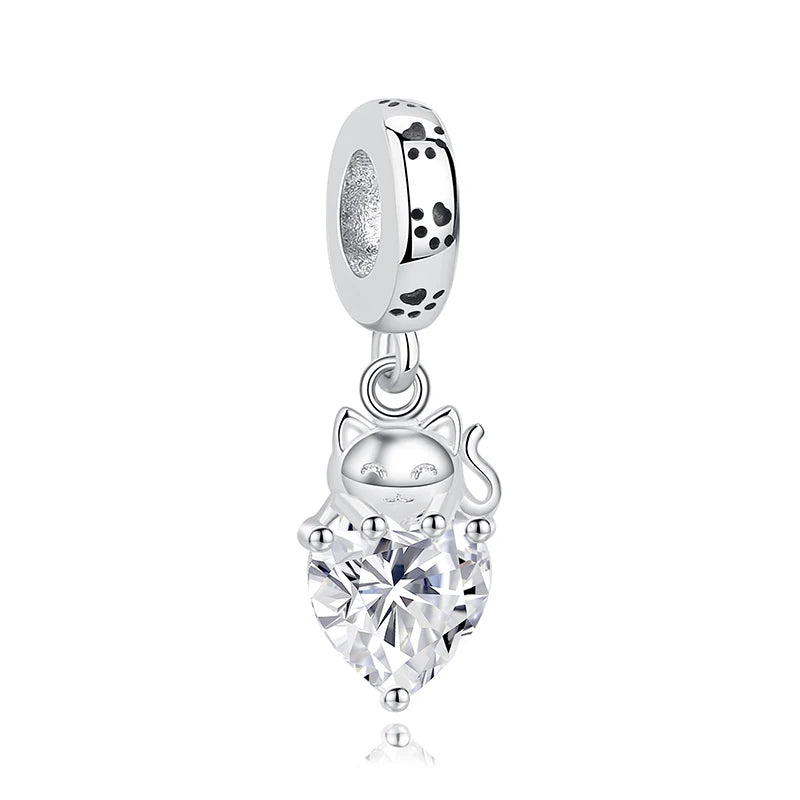 Original Sterling Silver Pet Paw Charm | Love Dog Cat Print Beads for Pandora Bracelets & DIY Jewelry