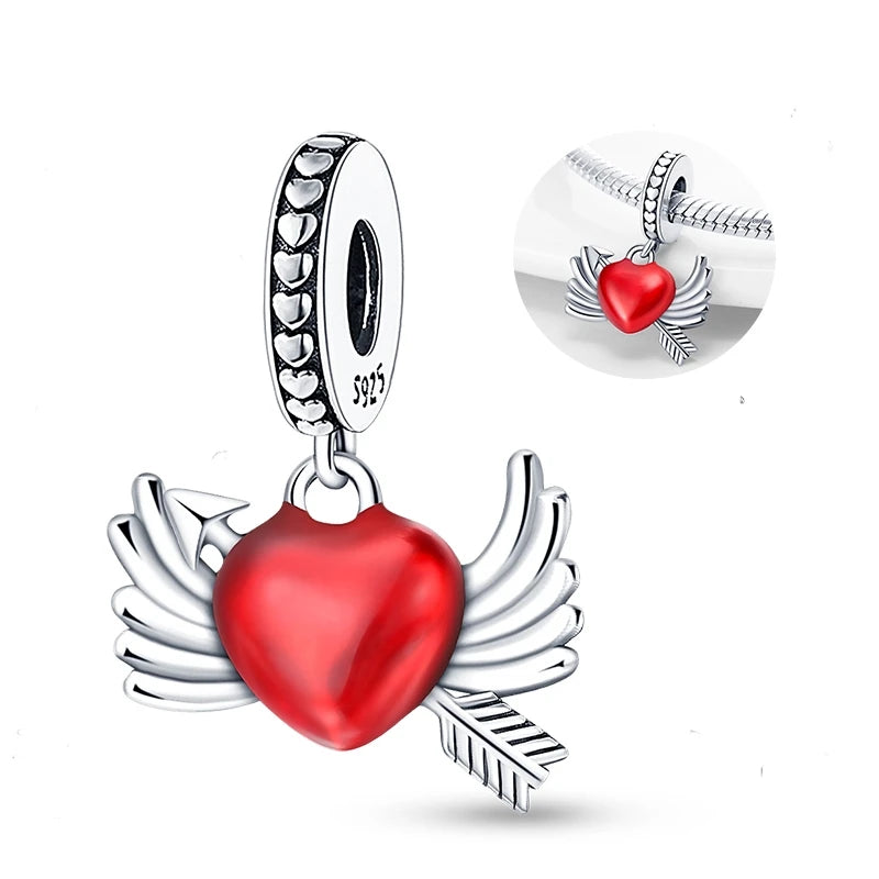 New 925 Sterling Silver Red Heart Charm Bead – Fits Original 3mm Bracelet Lucky DIY Jewelry Gift for Women