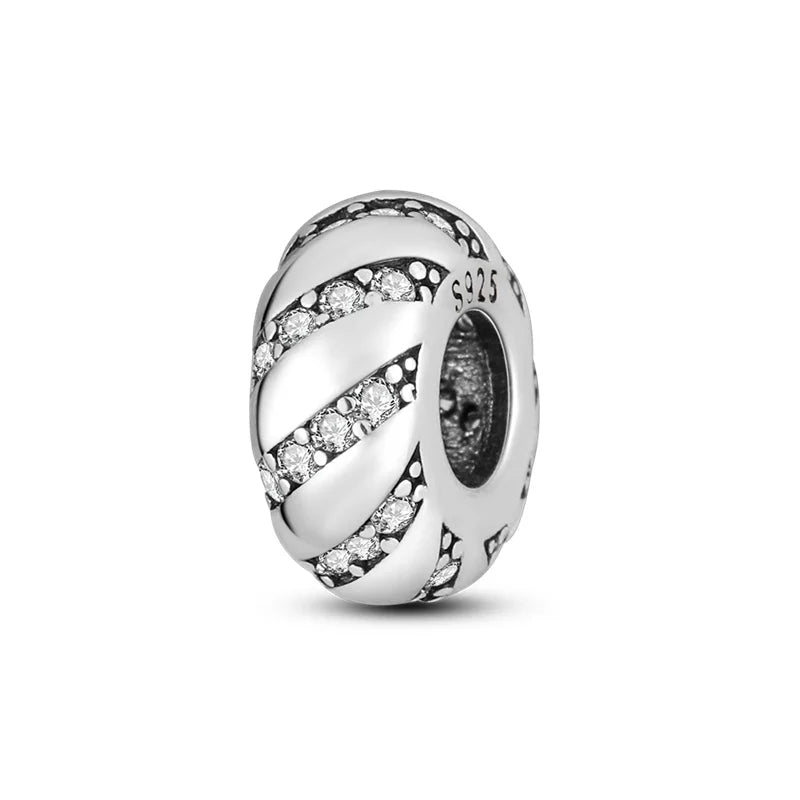 925 Sterling Silver Round Colored Zircon Spacer Beads – Fits Pandora Original Bracelets DIY Exquisite Party Jewelry