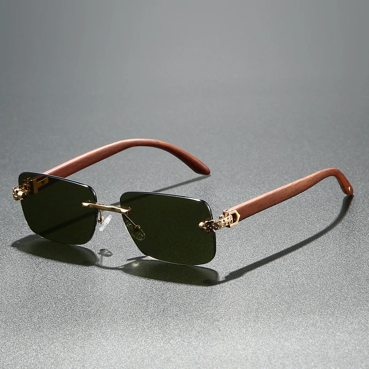 Europe Fashion Rectangular Sunglasses – Men Women Unisex Luxury Rimless Frameless Sun Glasses | Cheetah Style Wooden Texture