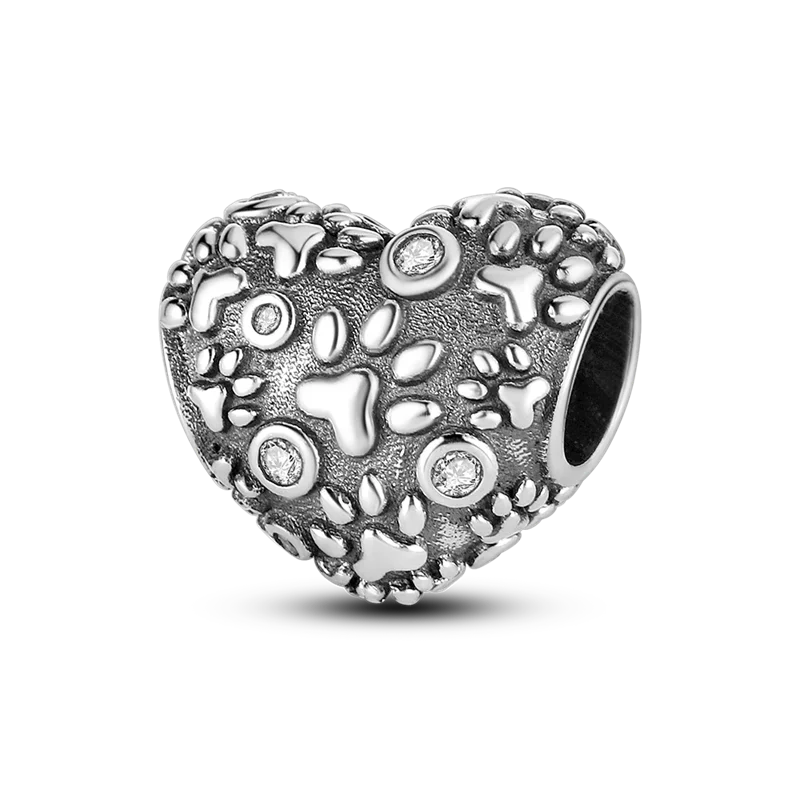 925 Sterling Silver Heart Shaped Warm Family Charm Beads Butterfly Flower Pendant