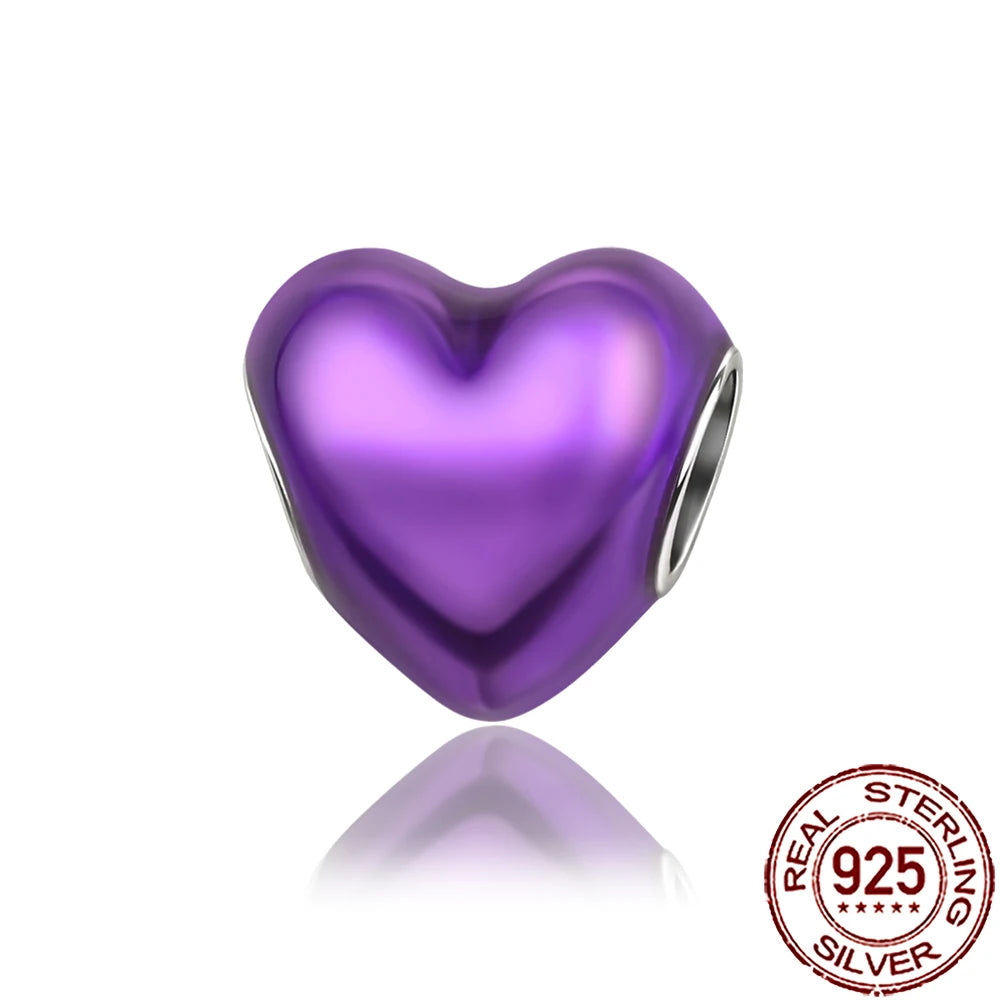 2025 New 925 Sterling Silver Colorful Shine Heart Charm Beads | Fit Snake Chain Bracelet & Necklace Women DIY Jewelry