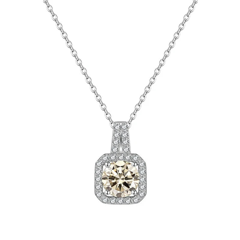 Classic Square 925 Sterling Silver Women’s Necklace – 1 Carat D Color Moissanite Luxury Jewelry for Date & Party