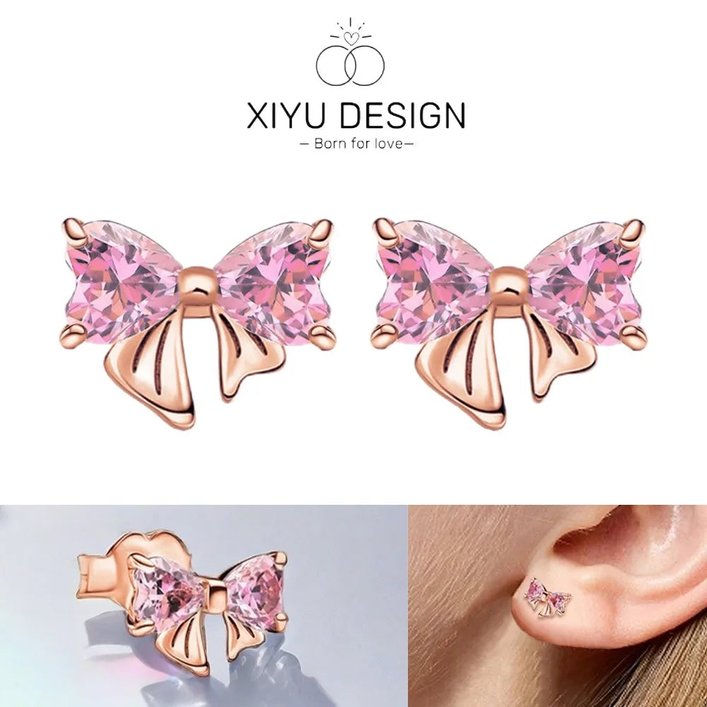 2024 New 925 Sterling Silver Bow Tie Jewelry Set | Zircon Ring, Earrings, Bracelet & Necklace for Women Gift