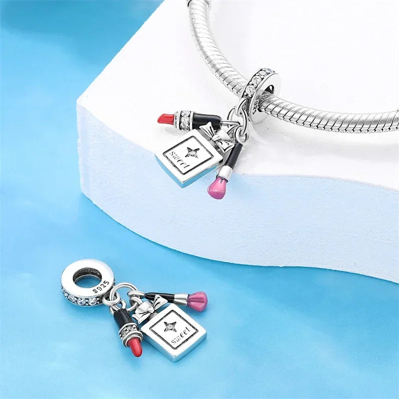 925 Sterling Silver Fashion Life Series Charms – High Heels, Lipstick, Dress & Perfume Beads Fit Pandora Bracelets DIY
