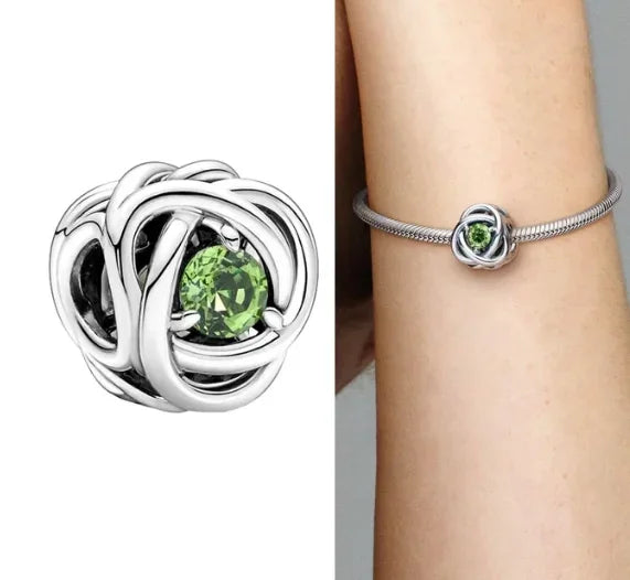 Silver S925 Twelve Month Birthstone Heart Eternity Charms | Fit Original Bracelet | Women’s DIY Fine Jewelry Beads