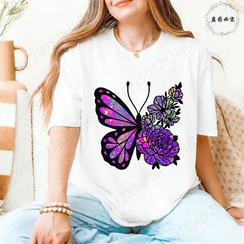 Women's Butterfly Flower Graphic T-Shirt – Aesthetic Short Sleeve Casual Summer Tee 2026 🦋🌸