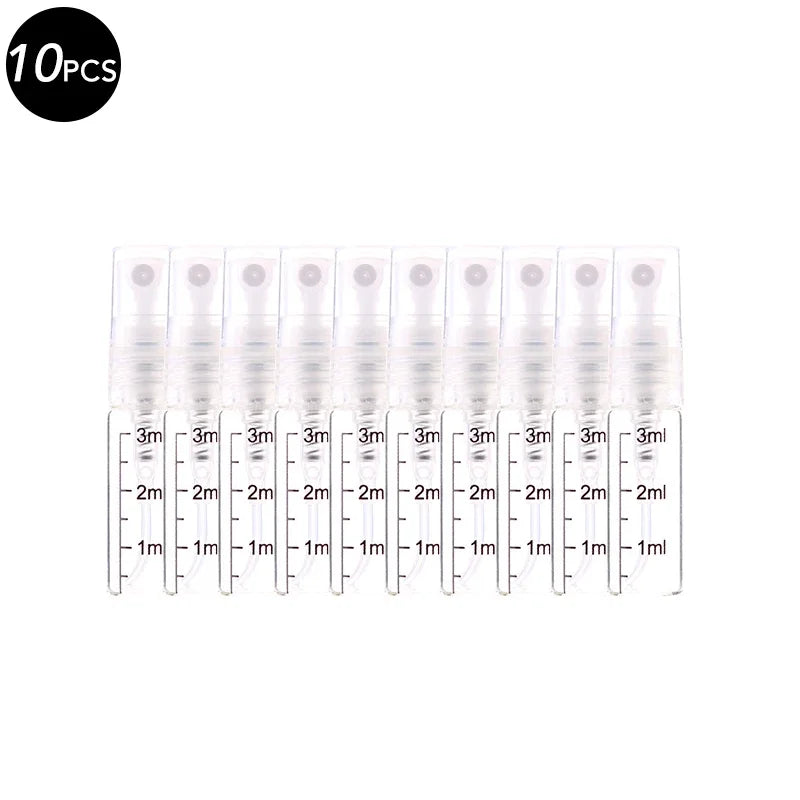 5/10PCS Mini Glass Perfume Bottles – 3ML / 5ML / 10ML Travel Toner & Cosmetic Dispenser | Tea-Colored Graduated Bottles