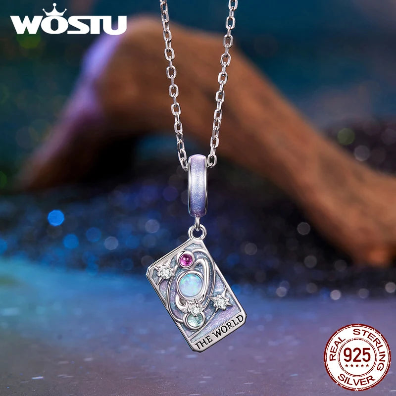 WOSTU 925 Sterling Silver Tarot Card Charm | The World Rainbow Bead Pendant for Women – DIY Bracelet & Jewelry Making