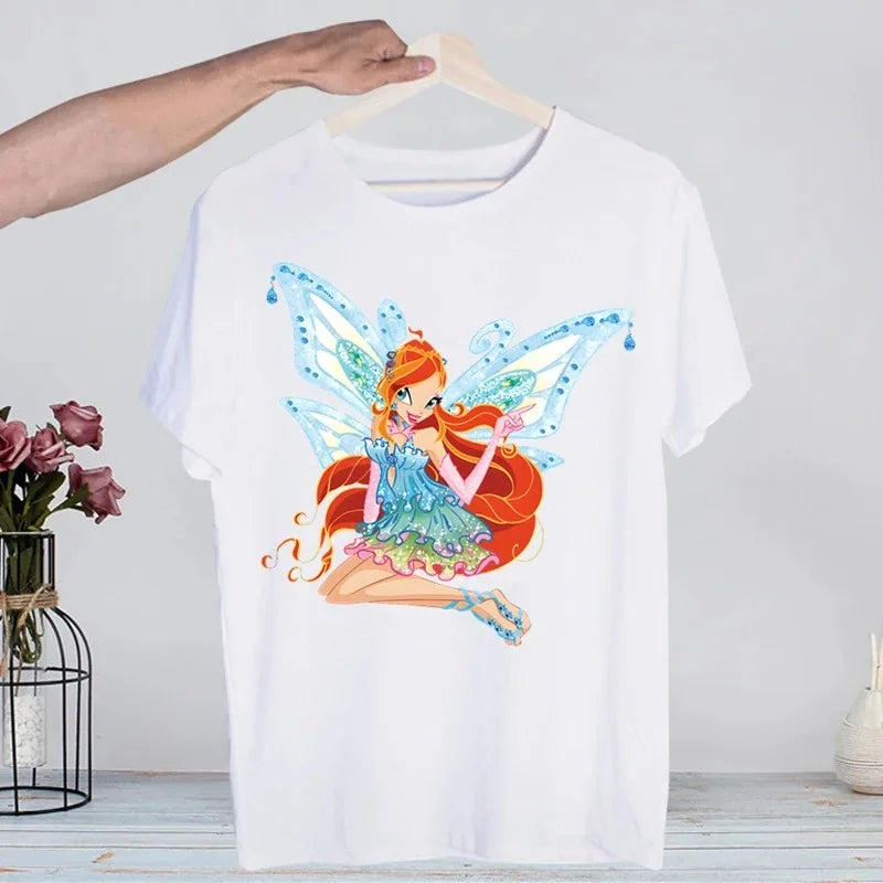 Butterfly Fairy Graphic T-Shirt | Women’s 90s Trend White Short Sleeve Tee | Casual Printed Top